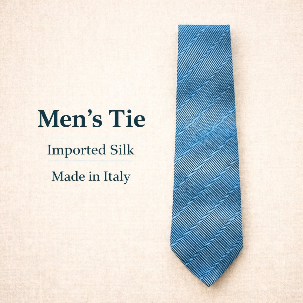 Milano Uomo Imported Silk Tie Blue Gray Textured Stripe Italy Classic Business
